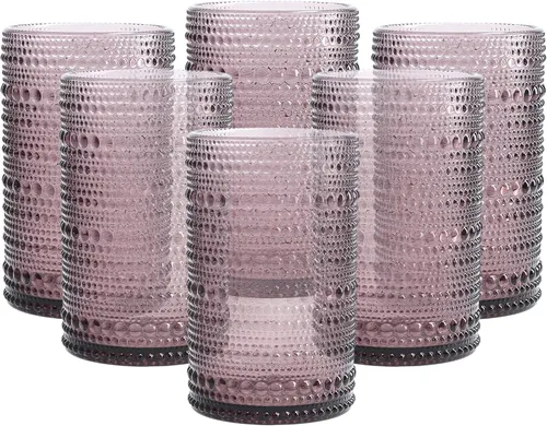 Fortessa Jupiter Vaso de vidrio con cuentas y diseño de clavos, 385 ml para bebidas heladas (juego de 6), púrpura