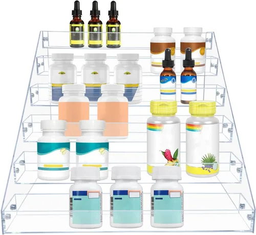 Miniatura 3 de PMMASTO Estante de especias escalonado, organizador de condimentos, estantes verticales de acrílico transparente organizador de latas para encimera