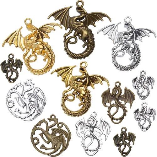 Colgante de dragón volador, 20 piezas surtidas de suministros de manualidades, dijes de dragón antiguo, cuentas de aleación, 10 estilos para hacer