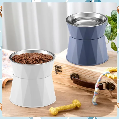 Miniatura 4 de Lallisa Comedero para gatos, 2 cuencos elevados de acero inoxidable con soporte elevado ajustable, tazón antideslizante para alimentos y agua