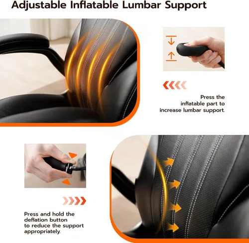 Miniatura 3 de Silla de escritorio de oficina, silla ergonómica para computadora con brazos abatibles acolchados y soporte lumbar ajustable, silla ejecutiva