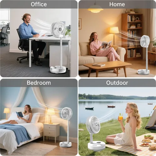 Miniatura 13 de Ventilador de viaje portátil de 40000 mAh, ventilador plegable recargable, funcionamiento de 106 horas, ventilador oscilante de pie de 8 Blanco