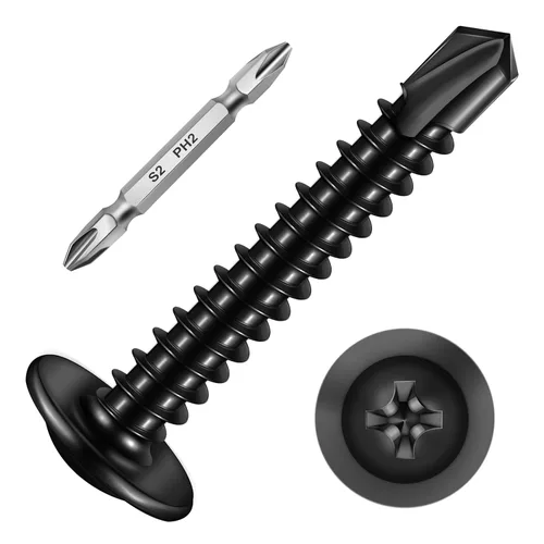 Miniatura 16 de Mywish 200 tornillos autorroscantes negros #10 × 1 pulgada para metal, 410 tornillos de metal negro de óxido de tornillo de acero inoxidable