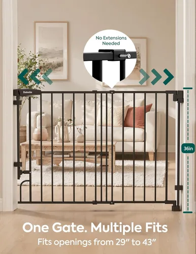Miniatura 8 de Babelio Puerta de bebé extraíble y sin barra inferior, 29-43 pulgadas, 36 pulgadas de alto (requiere taladro), puerta de seguridad de cierre Negro