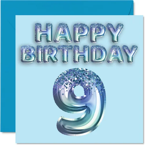 Miniatura 54 de Stuff4 Tarjeta de primer cumpleaños para niños, globo de fiesta con purpurina azul, tarjetas de feliz cumpleaños para niño de 1 año, nieto, hijo, 57