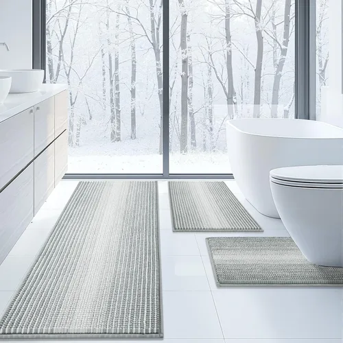 Miniatura 8 de BSICPRO Juego de alfombras de baño de 3 piezas, alfombrillas de inodoro en forma de U con contorno, juego de alfombrilla de baño, alfombrilla