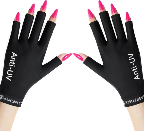 Miniatura 9 de modelones Guantes UV para Manicuras de Gel, Guantes Profesionales de Protección Anti UV UPF99+ para Lámpara de Uñas de Gel (Negro)
