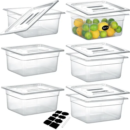 Miniatura 11 de BIEAMA Paquete de 6 bandejas de alimentos NSF con tapas, tamaño 1/4 de 4 pulgadas de profundidad, recipientes comerciales de almacenamiento