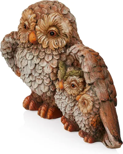Miniatura 8 de Alpine Corporation QFC366HH - Estatua de jardín de búho para interiores y exteriores, estatua de la familia de búho amoroso, 11 pulgadas de alto