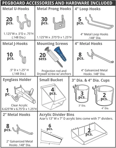 Miniatura 5 de Azar Displays 900988-PNK Kit organizador de tablero de clavijas de 125 piezas (2-24 "X 24"")", rosa
