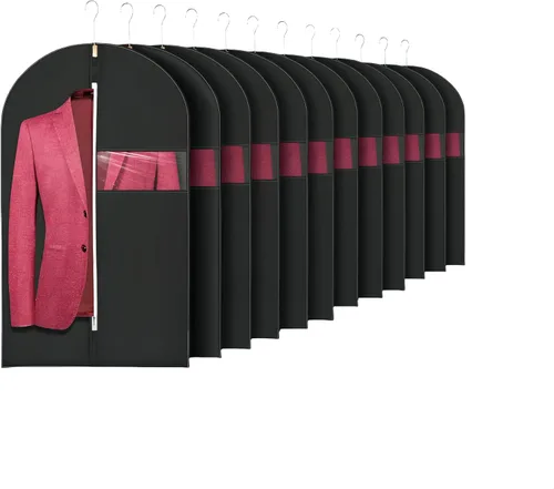 Miniatura 10 de Paquete de 6 bolsas de ropa de 24 x 40 pulgadas para almacenamiento de tela no tejida, bolsas de vestir negras para colgar ropa, bolsas de traje