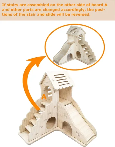 Miniatura 4 de Accesorios de jaula de escondite para hámster Sirvarni - Casa y hábitat de hámster en madera con cabaña oculta, escalera para escalar y tobogán