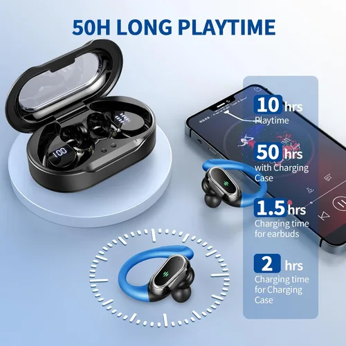 Miniatura 6 de Auriculares inalámbricos, auriculares Bluetooth 5.4 2026 deportivos, 50 horas estéreo de alta fidelidad con graves profundos con micrófono ENC
