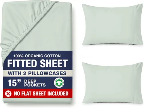 Miniatura 59 de LANE LINEN Sábanas ajustadas tamaño king, 100% algodón orgánico, juego de 3 piezas (1 sábana ajustada, 2 fundas de almohada), tejido percal, ultra