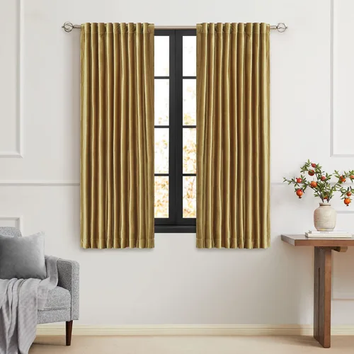 Miniatura 53 de PRIMROSE Cortinas de terciopelo champán de 63 pulgadas de largo para sala de estar, juego de 2 paneles opacos, bolsillo para barra, pestaña trasera