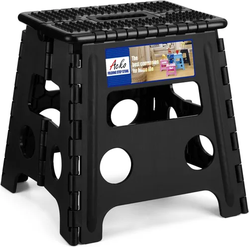 Miniatura 13 de ACKO Taburete plegable plegable de 16 pulgadas, 400 libras de capacidad, taburetes de plástico para adultos y niños, taburetes plegables para Blanco
