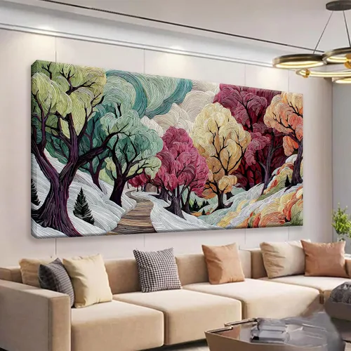 Arte de pared abstracto bohemio para sala de estar, lienzo de árbol colorido, decoración de pared, impresiones artísticas de pintura de 20 x 40