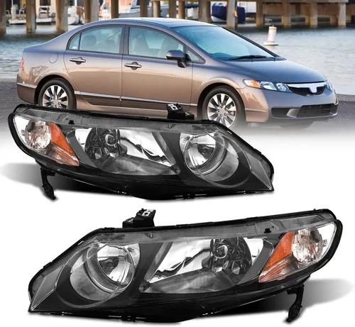 Ensamble de faros ADCARLIGHTS Compatible con Honda Civic 2006 2007 2008 2009 2010 2011 4 puertas Sedán Reemplazo de faro para Civic 06-11 4DR Lente