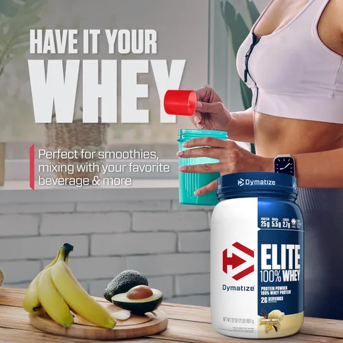Miniatura 6 de Dymatize Elite 100% proteína de suero en polvo, L-leucina, absorción rápida y digestión rápida para una recuperación muscular óptima, vainilla