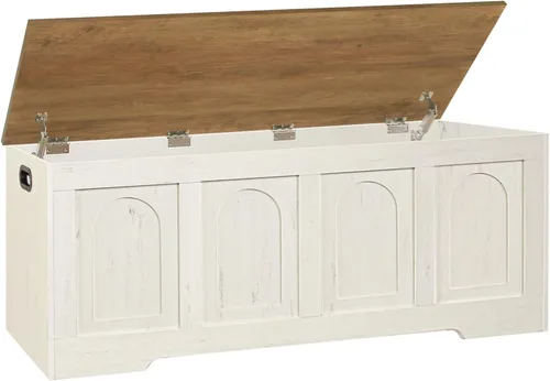 Miniatura 27 de DINZI LVJ Baúl de almacenamiento, caja de juguetes de madera de 39.4 pulgadas con 2 bisagras de seguridad, banco de zapatos de entrada con tapa