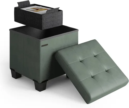 Miniatura 10 de Cubo otomano de almacenamiento con cubo pequeño, otomana cuadrada de 15 pulgadas con almacenamiento para sala de estar y dormitorio, reposapiés