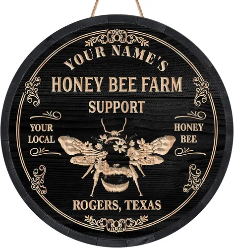 Miniatura 21 de Placa de pared personalizada de madera de abeja de miel, regalos para apicultores, letrero de granja de res, letrero de abeja, decoración de abeja