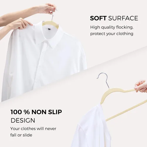 Miniatura 6 de HOUSE DAY - Paquete de 50 perchas de terciopelo premium, perchas antideslizantes de fieltro aterciopelado, perchas resistentes para ropa con gancho