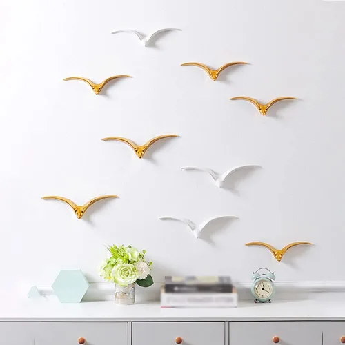 Miniatura 2 de La La Pet® Decoración de pared de ganso salvaje, esculturas de pájaros voladores de cerámica, adorno de pared 3D, decoración costera para colgar