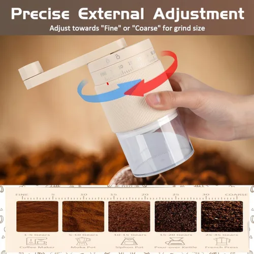 Miniatura 2 de Molinillo de café manual con 95 rebabas cónicas de cerámica, 35 ajustes de molienda ajustables, molinillo de café portátil para expreso, verter