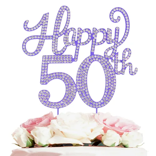 Miniatura 96 de LASKYER Decoración de feliz cumpleaños número 10, decoración de pastel de diamantes de imitación dorados de 10º cumpleaños – Letrero de metal