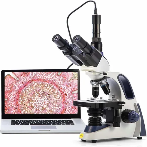 Miniatura 11 de SWIFT Microscopio compuesto trinocular SW350T, aumento 40X-2500X, cabeza de Siedentopf, grado de investigación, etapa mecánica de dos capas, cámara