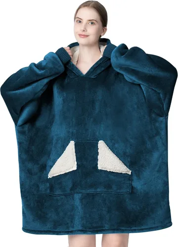 Miniatura 13 de Touchat - Manta con capucha portátil, sudadera con capucha de forro polar sherpa de gran tamaño con bolsillo gigante y mangas para adulto, regalo