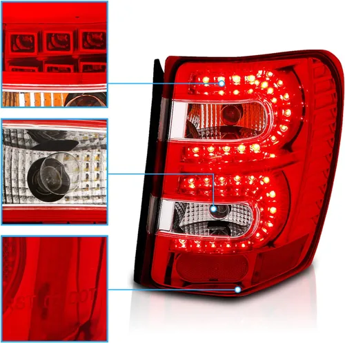 Miniatura 4 de AmeriLite Luces traseras LED rojas/transparentes de repuesto para Jeep Grand Cherokee 1999-2004 - Lado del conductor y del pasajero Rojo