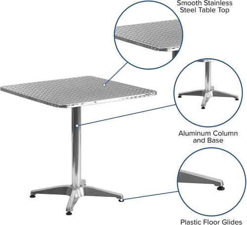 Miniatura 4 de Flash Furniture - Mesa cuadrada de aluminio de 27.5 pulgadas de grado comercial Mellie para interiores y exteriores con base