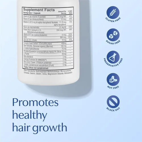 Miniatura 4 de Suplementos saludables para el crecimiento del cabello para hombres, botánicos que bloquean DHT con biotina, niacina, zinc y semillas de calabaza