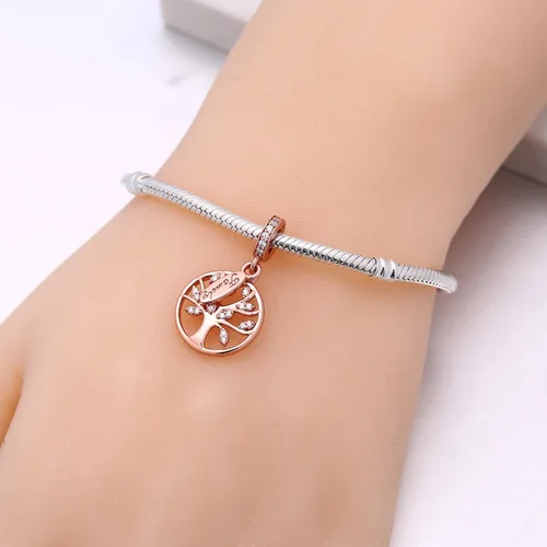Miniatura 5 de SOUKISS Abalorio de plata de ley 925 con diseño de árbol de la vida familiar para pulsera europea