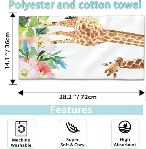 Miniatura 2 de Paquete de 2 toallas de mano para baño, divertidas toallas decorativas de jirafa con flores, toallas suaves altamente absorbentes para baño, playa