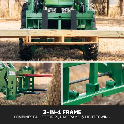Miniatura 4 de Titan Attachments Marco de horquilla de palet Series Economy, se adapta a gancho y pasador John Deere, clasificado de 4000 libras, se adapta a
