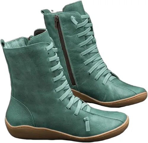 Miniatura 19 de Ladmiple Botas de tobillo para mujer, sin tacón, casual, con cremallera lateral, botas cortas vaqueras occidentales, zapatos para caminar V-Caqui