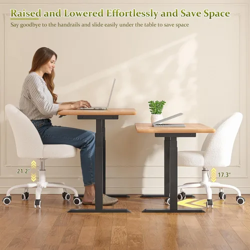 Miniatura 4 de DurayLoly Silla de tocador blanca con ruedas, bonita silla de escritorio con respaldo, silla de oficina sin brazos ajustable en altura, soporte
