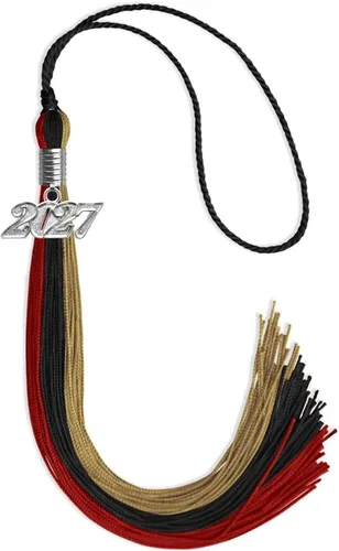 Miniatura 58 de Endea Graduation Borla de triple color con gota de fecha plateada (negro/dorado/granate, 2020)