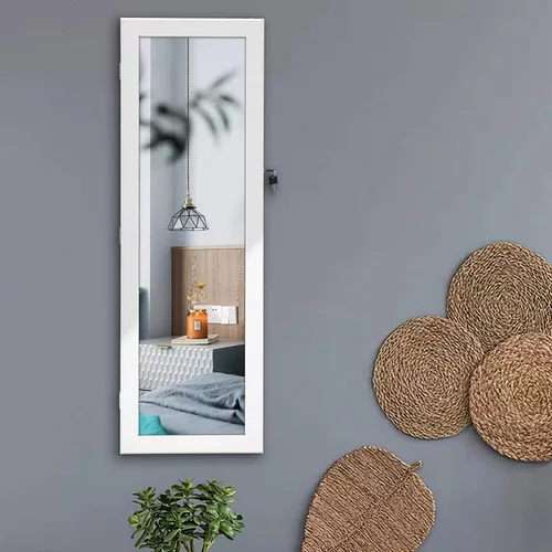 Miniatura 7 de VUMALL Armario de joyería con espejo 2 en 1 con cerradura con espejo de cuerpo completo, 2 cajones, almacenamiento de maquillaje montado en la pared