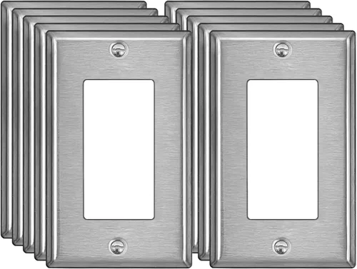 BESTTEN Paquete de 10 Placas de Pared de Metal Decorativas con Película Protectora, Cubierta de Tomacorriente de Acero Inoxidable Decorativa de 1 1.