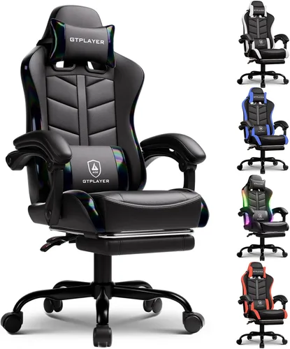 Miniatura 12 de GTPLAYER - Silla de juegos con reposapiés, silla de juegos de computadora para adultos, silla de jugadores de altura ajustable con reclinación