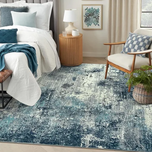 Miniatura 20 de Lahome - Alfombra abstracta de 3 x 5 pies, alfombra lavable azul gris para entrada sin deslizamiento, alfombra moderna de pelo bajo y suave
