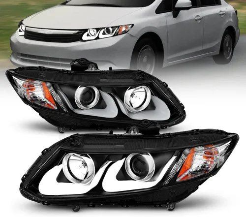 AmeriLite Juego de faros delanteros de repuesto con proyector para Honda Civic Sedan/Coupé, doble barra LED, color negro, lado del pasajero y del