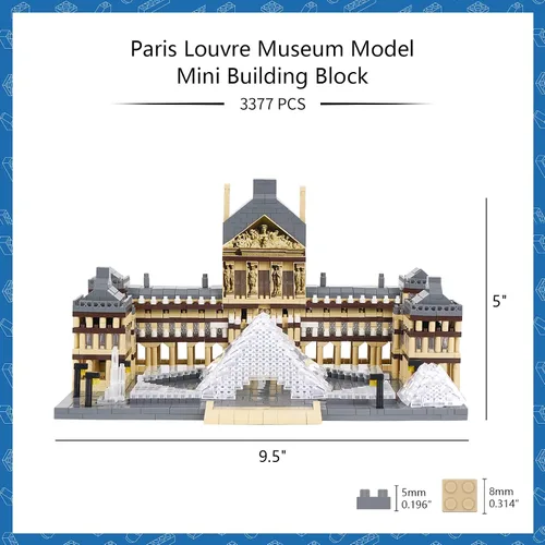 Miniatura 4 de Juego de bloques de construcción micro de Louvre de arquitectura, 3377 piezas de fama mundial modelo arquitectónico, juguetes educativos ladrillos