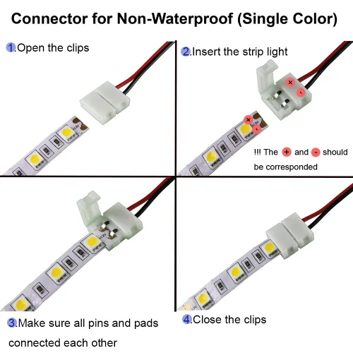 Miniatura 8 de Kit de Conectores para Tira LED de 2 Pines de 8mm FSJEE Incluye Conector de Esquina en Ángulo Recto de 2 Pines, Forma de T y Conector Sin Espacios