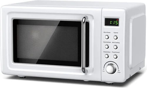 Miniatura 12 de Horno microondas retro para encimera, SIMOE 0.7 pies cúbicos, microondas pequeño con descongelación, 5 niveles de potencia, 8 configuraciones