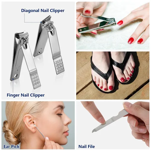 Miniatura 6 de Geosar Juego de 50 juegos de manicura de viaje, cortaúñas profesional, pedicura, herramientas de cuidado de uñas, juego de acero inoxidable con Negro